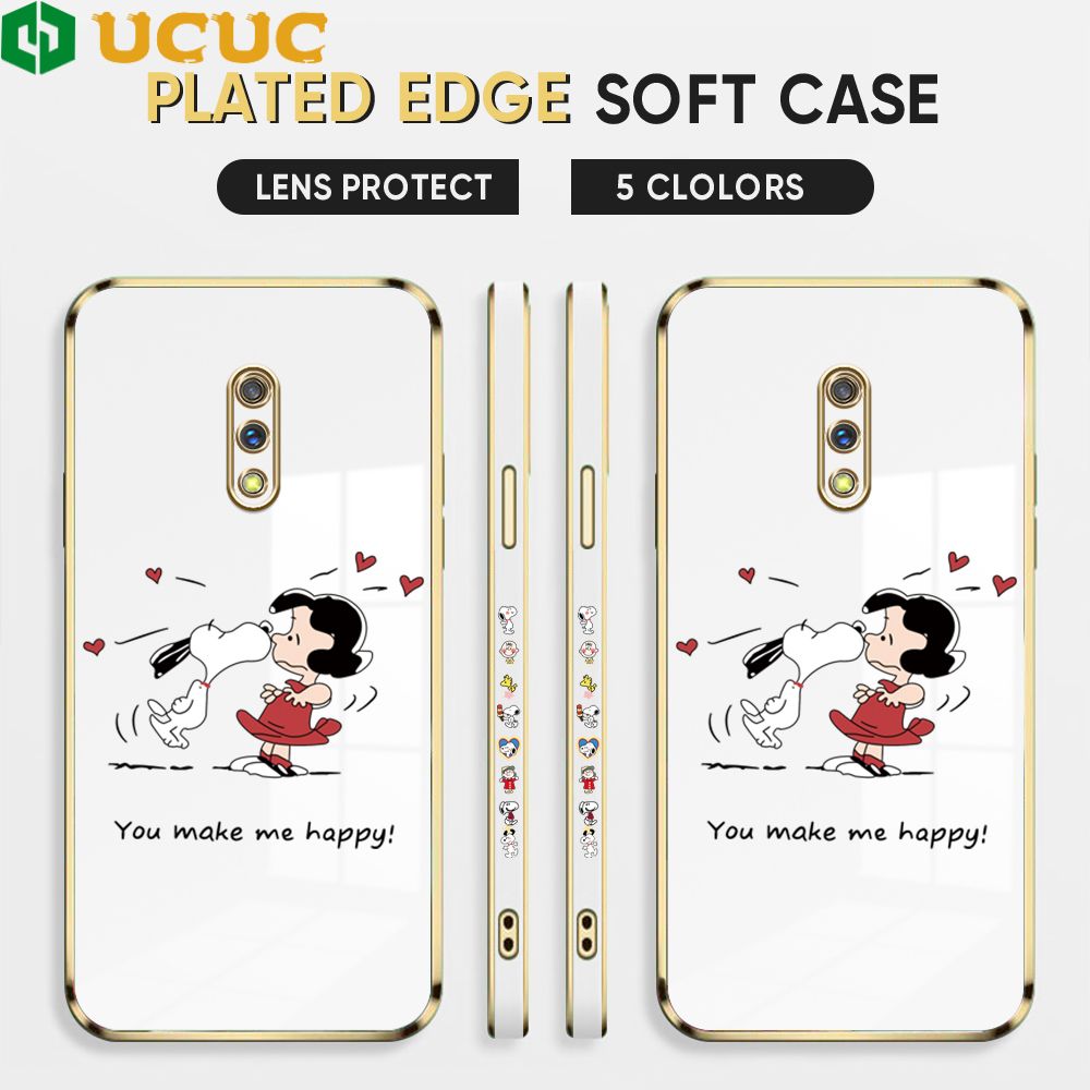 UCUC for Realme X / OPPO K3 Back Cover + Free Lanyard Happy Puppy Luxury 6D Plating Case Side Pattern Soft Silicone Square Phone Cases