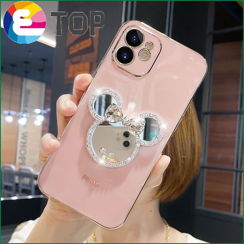 Suitable for Apple 12promax mobile phone shell female iPhone11 cartoon cute rhinestone makeup mirror 12mini tide