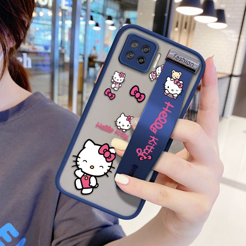 UCUC for OPPO A73 2020 Wrist Strap Case Lovely KT Cat Wristband Printing Cover Shockproof Ultra Thin Phone Case