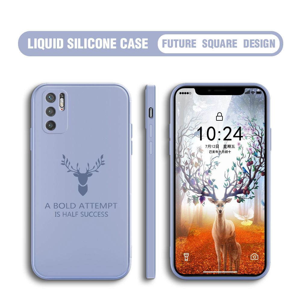 BILI for Xiaomi Poco M3 Pro / Redmi Note 10 5G Back Cover Simple Antlers Ultra Thin Soft Luxury Square Multicolor Liquid Silicone Phone Case