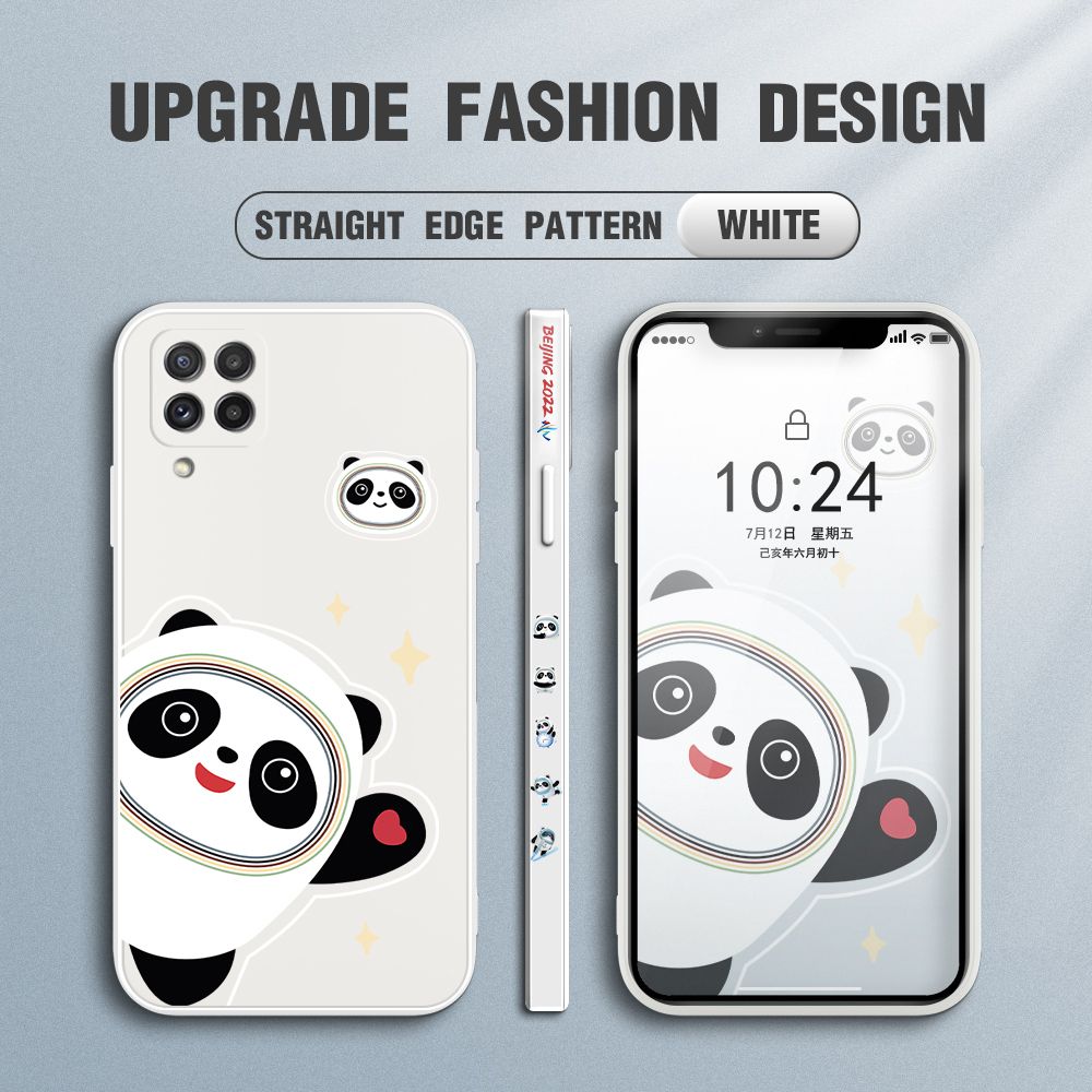 FHKL for Samsung Galaxy A22 4G M22 Back Cover Bing Dwen Dwen Side design Soft Case Multicolor Liquid Silicone Phone Cases