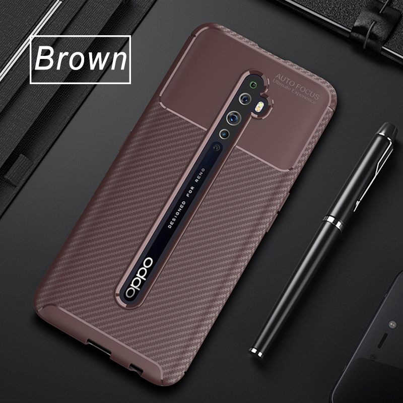 Biruiqu For OPPO Reno 2 Soft Carbon Fiber Beetle Pattern Shockproof Slim Back Protective Case Cover