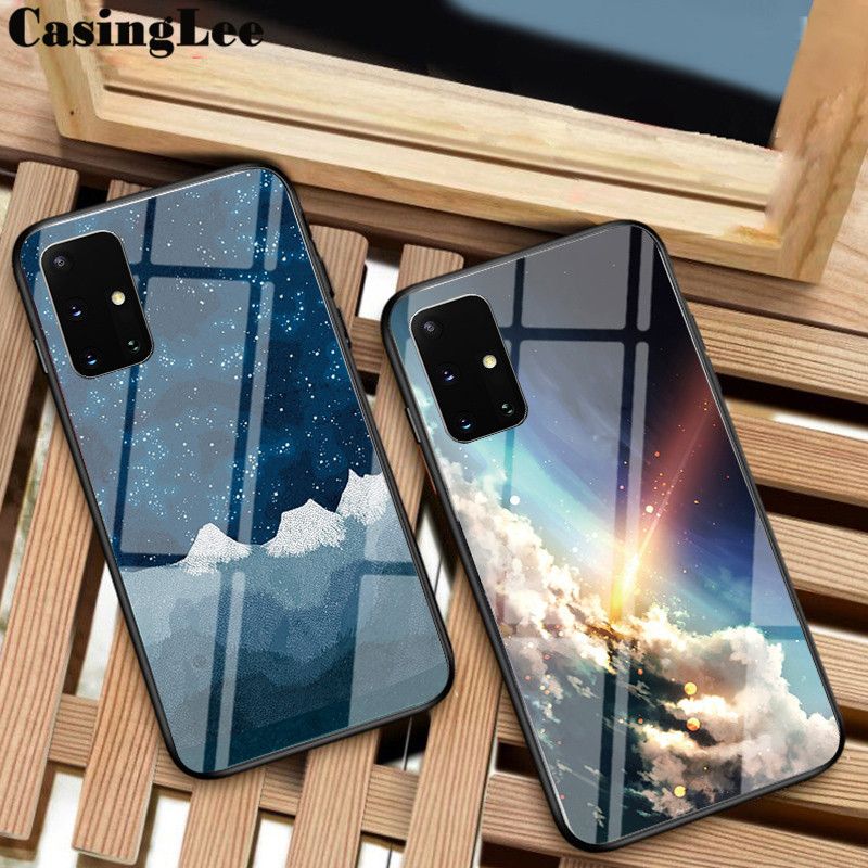 Casinglee For Galaxy A51 Case Couple Starry Moon Glass Protector Phone Cover Meteor Start for Samsung Galaxy A51 Glass Cover Case