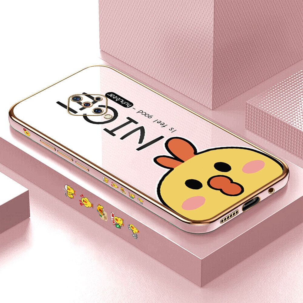 Luxury 6D Plating Case for Vivo S1 Pro Cute Cartoon Chicken Side Pattern Back Cover Soft Silicone Square Frame Shiny Bling Phone Cases + Free Lanyard