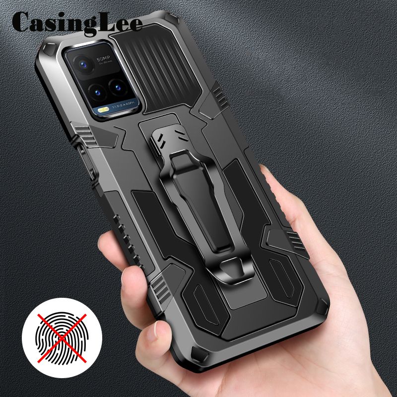 Casinglee For VIVO Y21 Case Shockproof Armor Stand case with Metal Clip Back cover VIVO Y21 Phone cases Car Mountaineering phone case