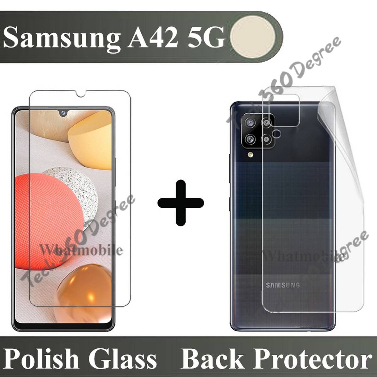 Samsung Galaxy A42 - (2IN1) Combo - Super Quality Full Cover Glass HD Clear Tempered Glass Screen Protector, Back Side Protector...