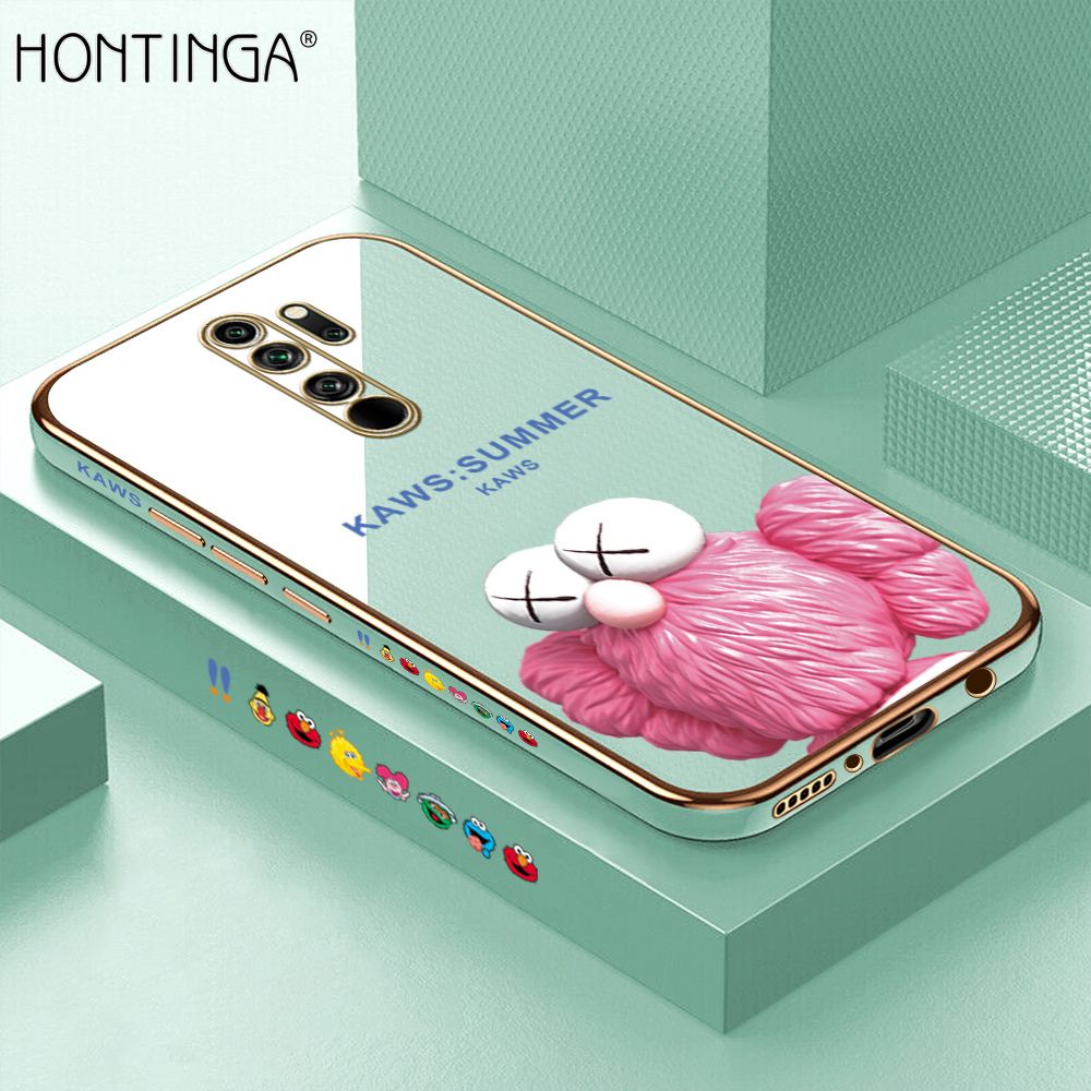 Hontinga for Redmi Note 8 Pro Luxury 6D Plating Soft Casing Silicone Square Frame Phone Case Shiny Bling Back Cover Pink Doll Side Pattern Case