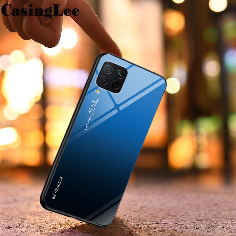 Protect Cover For Samsung Galaxy M32 4G case Gradient Tempered Glass Protector Back cover for Samsung M32 4G Phone Casess For girls and Boys