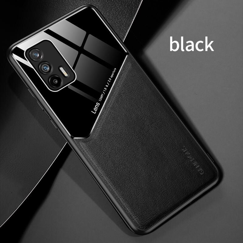 Lenuo For Realme GT / Realme Neo Case Leather Texture Car Magnetic Holder Back Cover Soft Silicon Frame Shockproof Casing