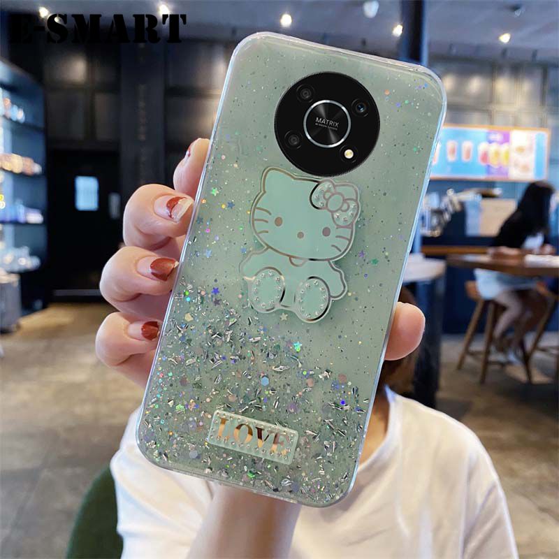 For Honor X9 Shiny Ring Case Glitter Soft Transparent Hello Kitty Cases for Honor X9 Back Cover Stars Moon Girls