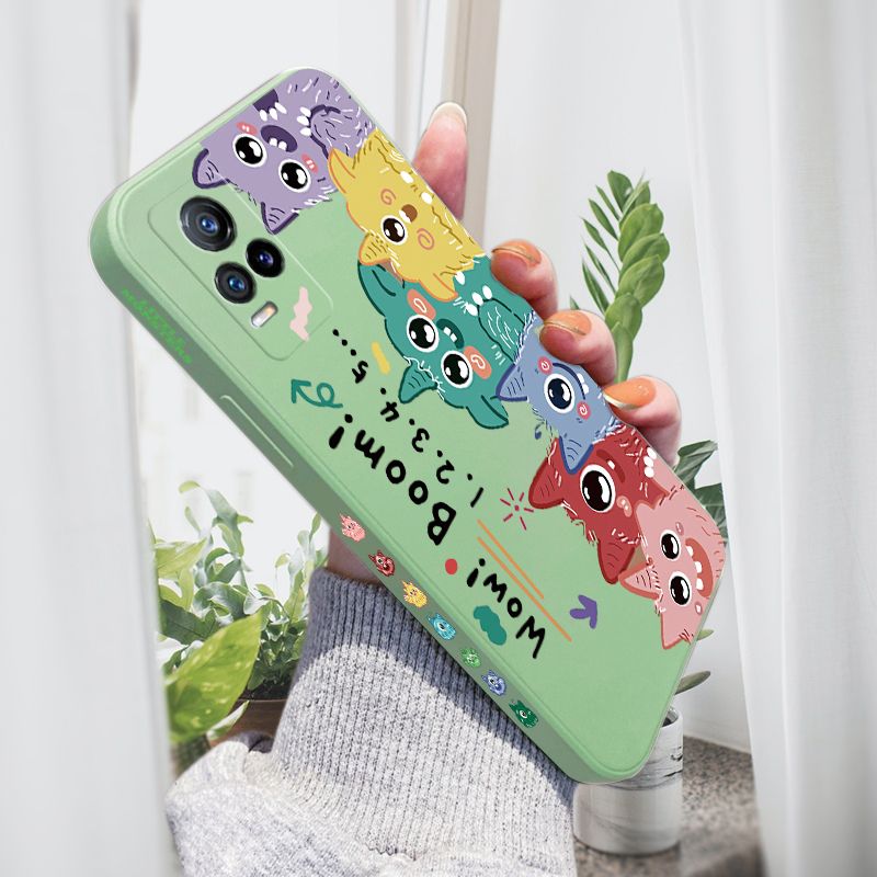AMORVOR for Vivo V21E Y73 2021 Back Cover Cute Cartoon Monsters Side design Soft Case Liquid Silicone Phone Cases