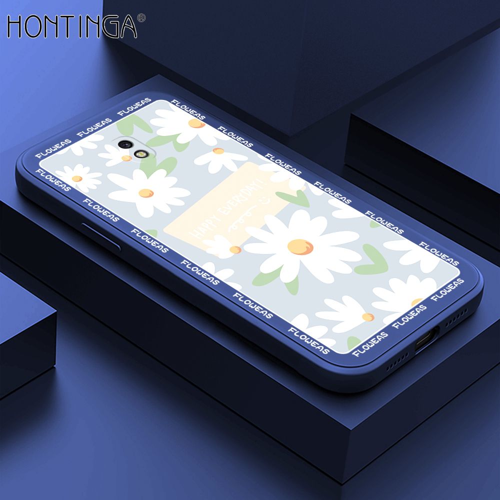 Hontinga for Samsung J7 Pro Case Beautiful Daisy Flower Phone Case Phone Case Soft Square Edge Silicone Cases Full Lens Cover Shockproof Protection Cover