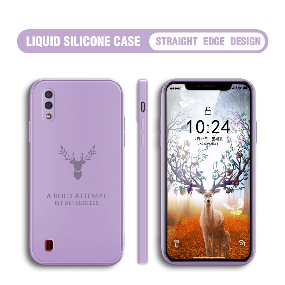 Hontinga for Samsung Galaxy A01 Case Soft Silicone Square ELK Deer Reindeer Phone Cases Full Cover Camera Shockproof Protection Rubber Case