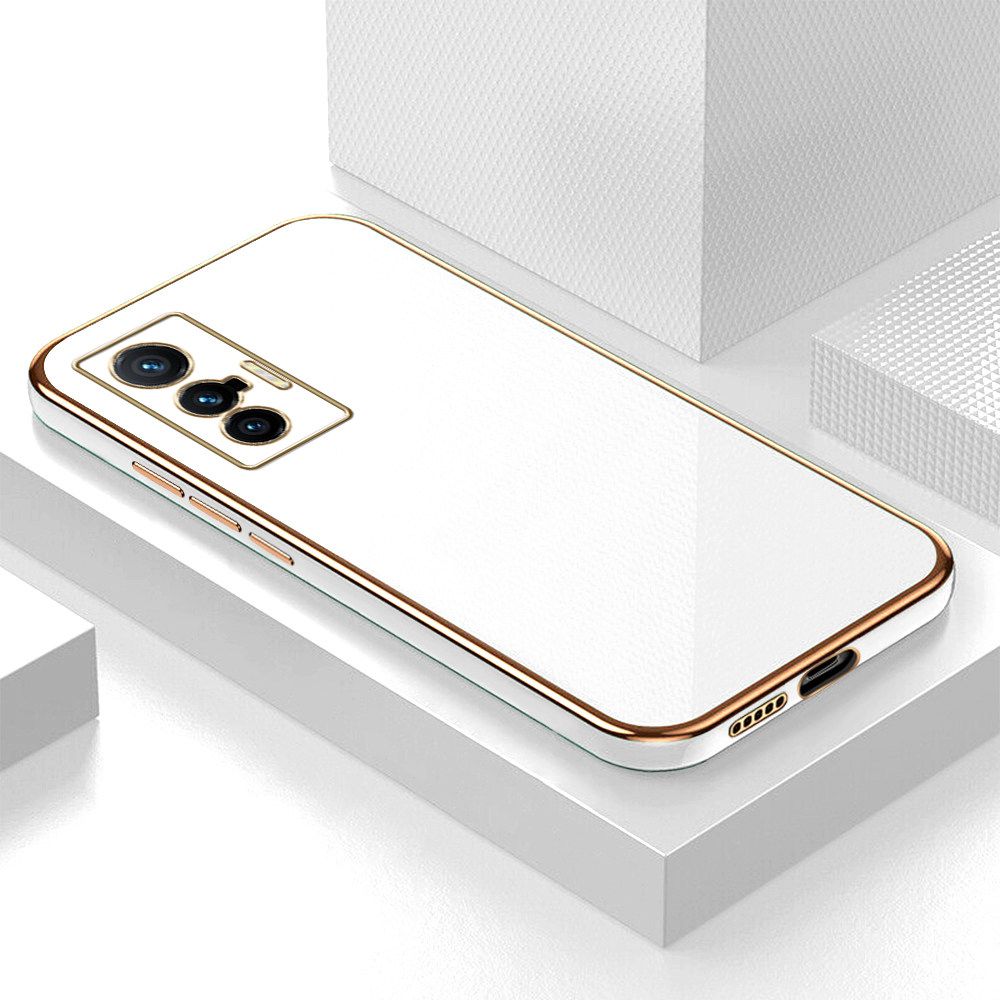 Luxury 6D Plating Soft Casing Silicone Square Frame Phone Case For Vivo X70 5G Case Shiny Bling Back Cover + Free Lanyard