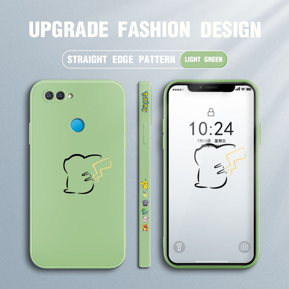 Jizetin for OPPO A12S Case New Pikachu Pokémon Design Side Design Phone Case Square Edge Pattern Liquid Silicone Cases Full Cover Camera Soft Protection Case