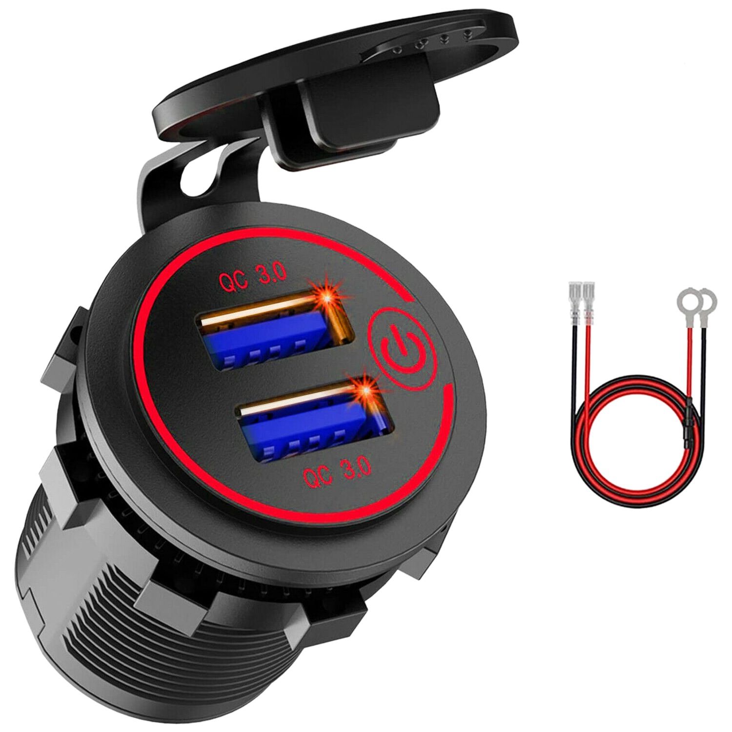 12V Usb Outlet, Dual Qc 3.0 Usb Car Charger with Switch, 36W Usb Waterproof Power Outlet Fast Charger