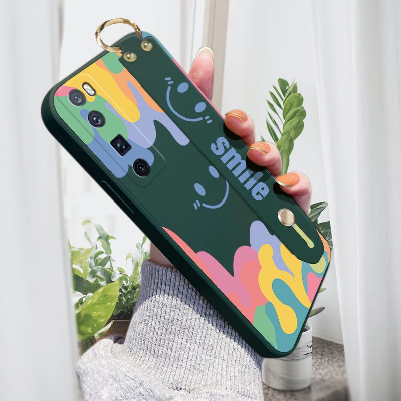 Jizetin for Huawei Nova 7 Pro Wrist Strap Case Soft Candy Color Splash Ink Cover Ultra Thin Anti Fall Liquid Silicone Phone Case