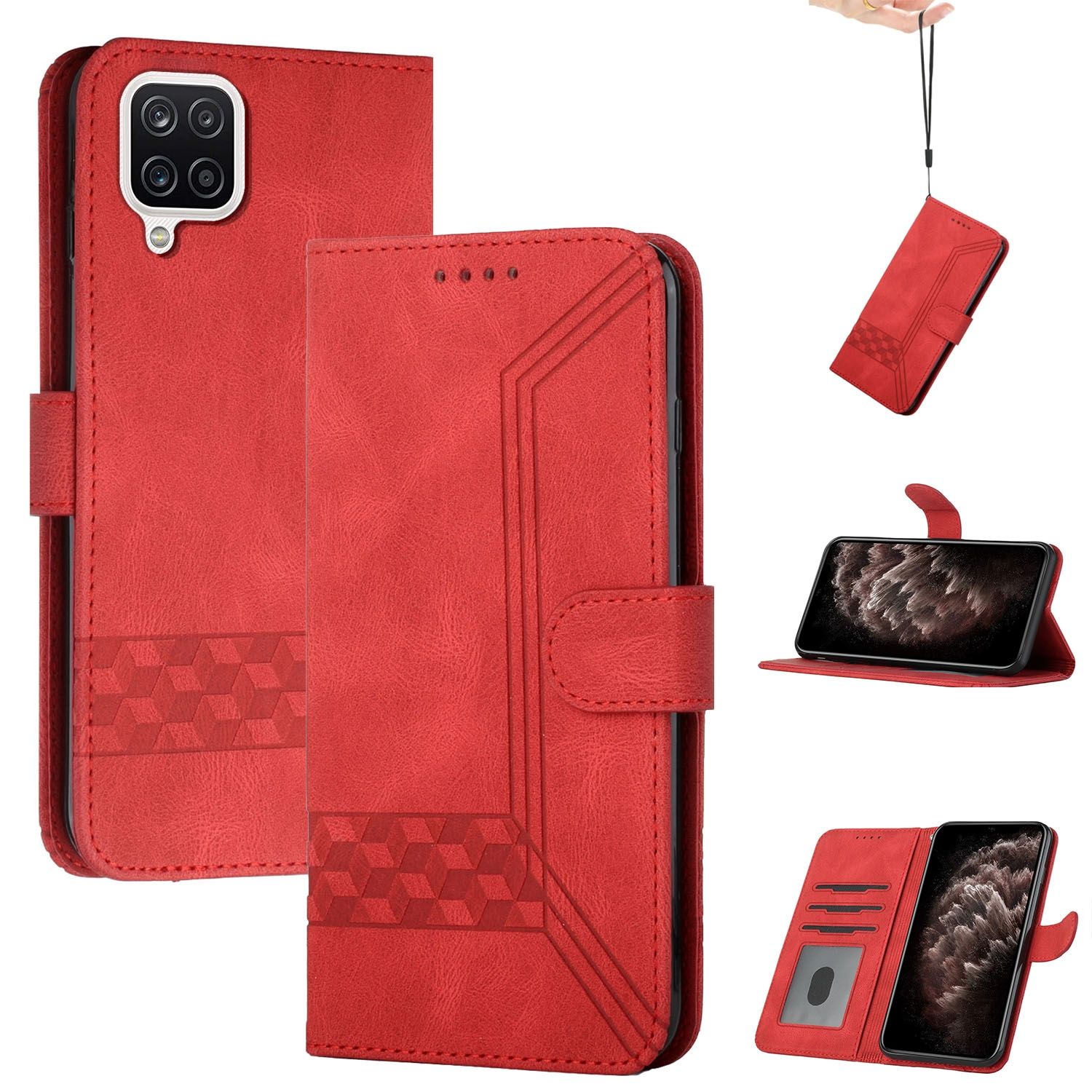 For Samsung Galaxy A22 4G Cubic Skin Feel Flip Leather Phone Case