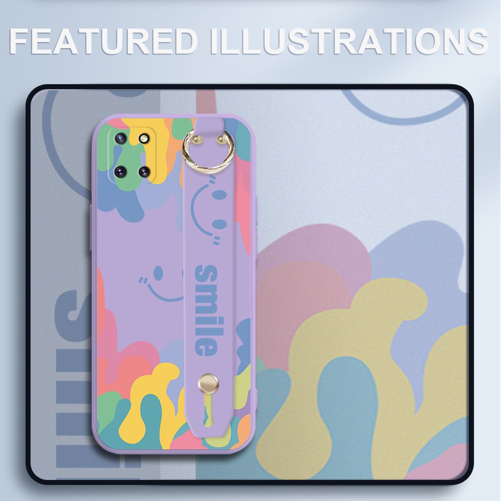 UCUC for Samsung Galaxy M60S Wrist Strap Case INS Style Soft Candy Color Splash Ink Cover Ultra Thin Anti Fall Liquid Silicone Phone Case