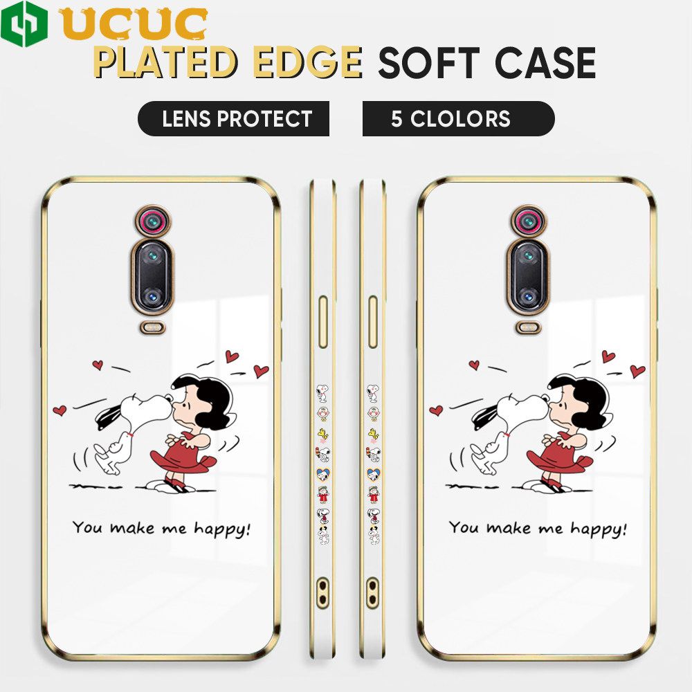 UCUC for Redmi K20 Pro / K20 / Xiaomi 9T Back Cover + Free Lanyard Happy Puppy Luxury 6D Plating Case Side Pattern Soft Silicone Square Phone Cases