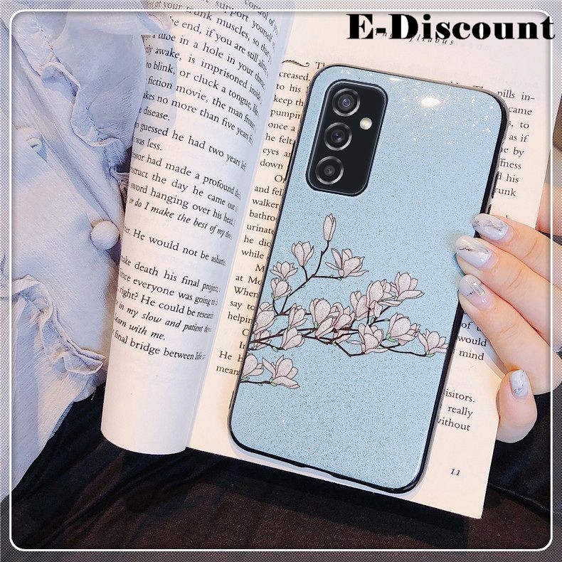 For Samsung Galaxy M52 5G Case Flowers Gardenia & Magnolia Bling Glitter Soft Silicone Protector Samsung M52 Back Cover