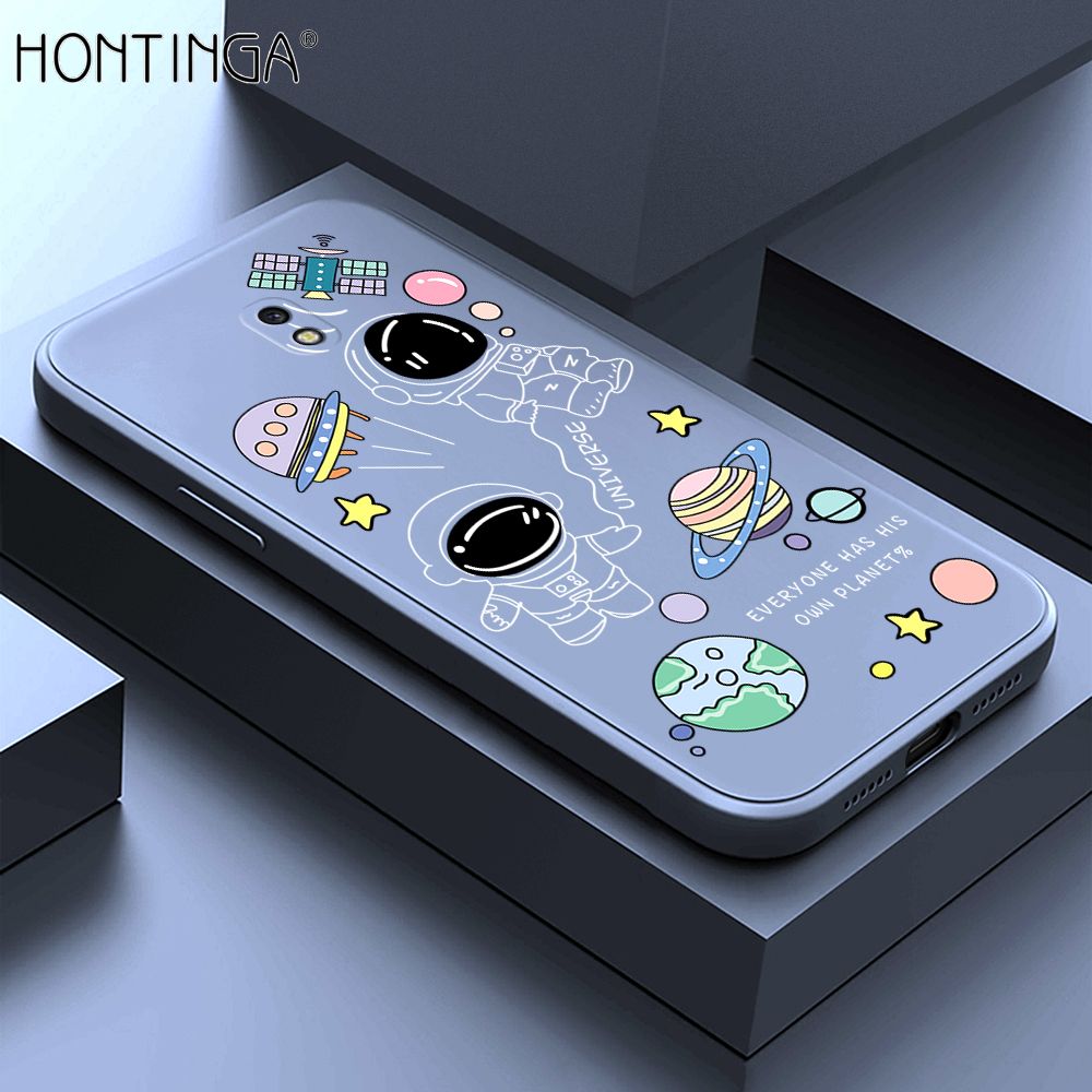 Hontinga for Samsung Galaxy J7 Pro Case Fashion Earth Planet Astronaut Phone Case Soft Square Edge Silicone Cases Full Lens Cover Shockproof Protection Cover