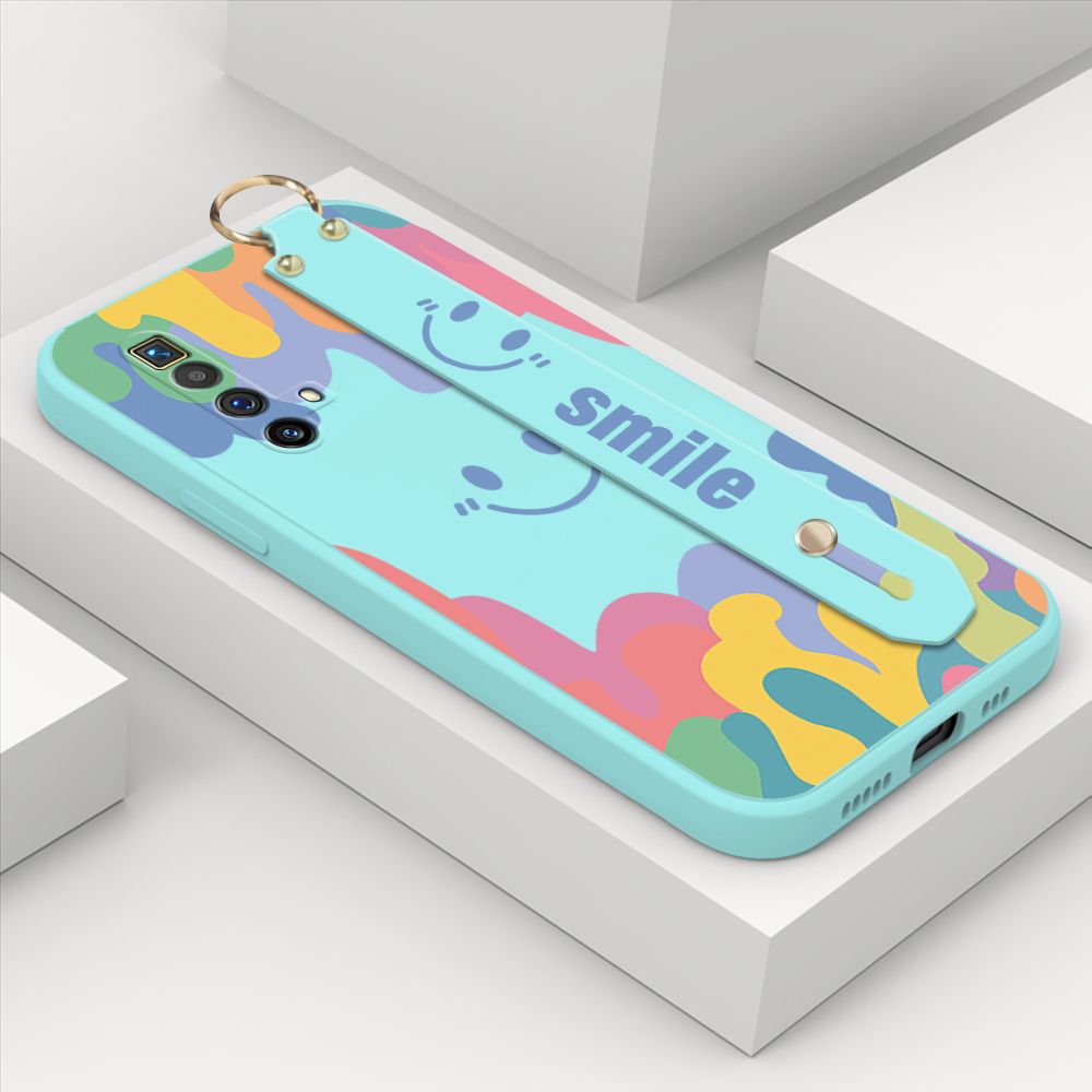 ZeroQiQi for Realme X3 SuperZoom Wrist Strap Case Soft Candy Color Splash Ink Cover Trend Square Printed Pattern Liquid Silicone Phone Case