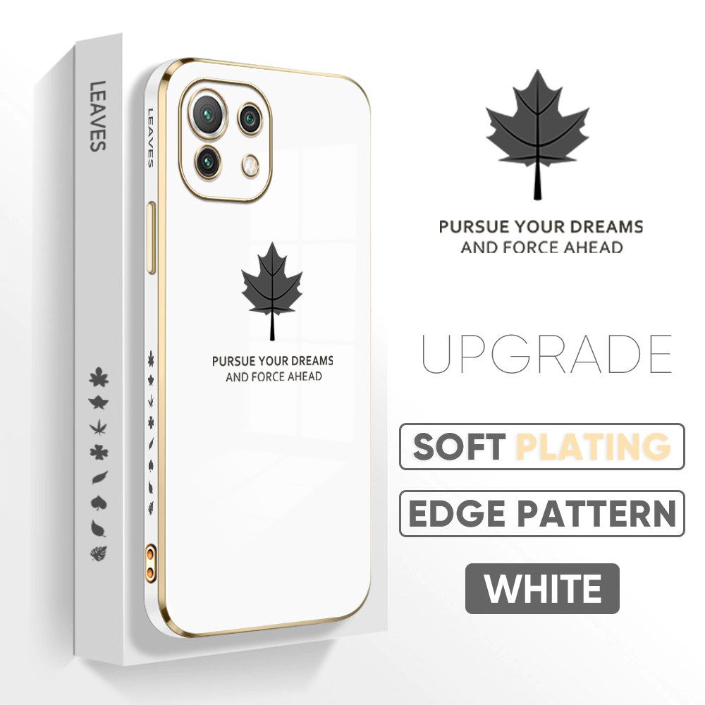 TA for Xiaomi 11 Lite 5G NE / 11 Lite 5G / 11 Lite Back Cover + Free Lanyard Maple Leaf Luxury 6D Plating Case Side Pattern Soft Silicone Square Phone Cases