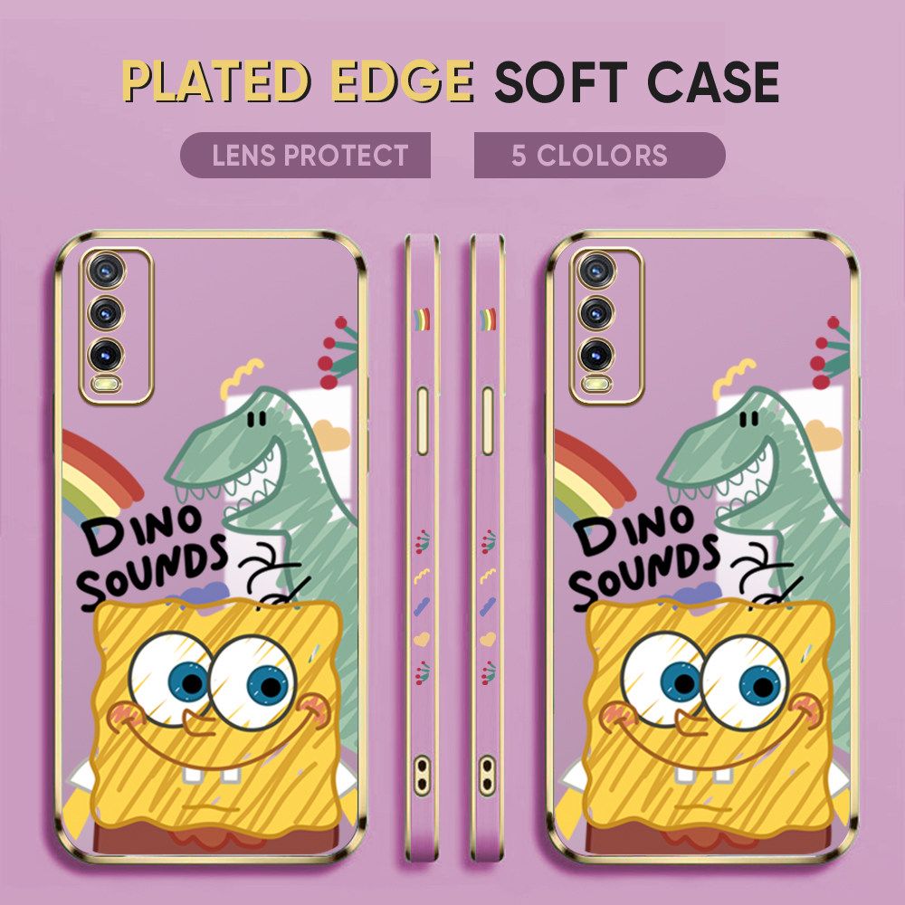 Luxury 6D Plating Case for Vivo Y20SG Phone Cases Cartoon Dinosaur Side Print Soft Silicone Square Back Cover