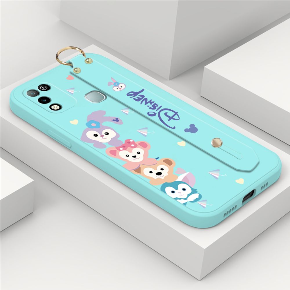 ZeroQiQi for Infinix Hot 10 Play Wrist Strap Case INS Cute Style Creative Cartoon Rabbit and Fox Cover Thin Square Edge Liquid Silicone Phone Case