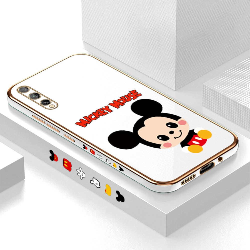 Luxury 6D Plating Case for Huawei Y8P Cute Cartoon Mouse Side Pattern Back Cover Soft Silicone Square Frame Shiny Bling Phone Cases + Free Lanyard