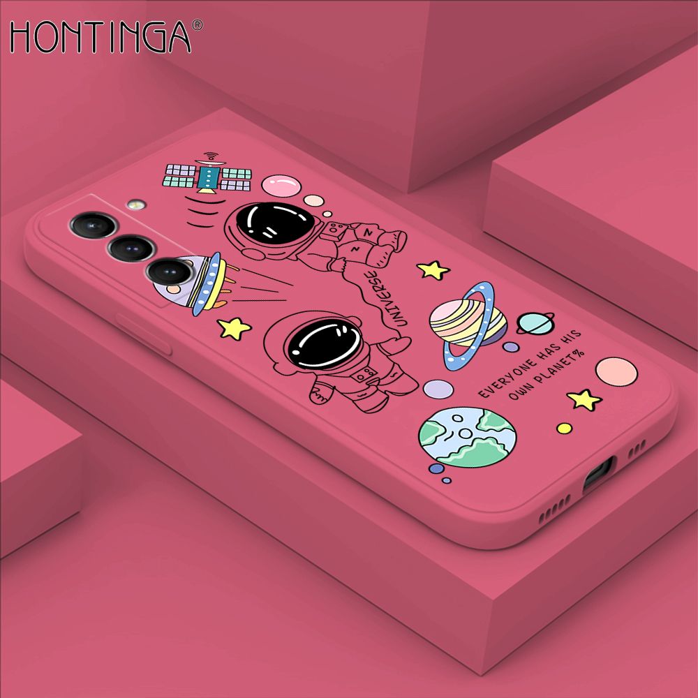 Hontinga for Samsung Galaxy S21 5G Case Fashion Earth Planet Astronaut Phone Case Soft Square Edge Silicone Cases Full Lens Cover Shockproof Protection Cover