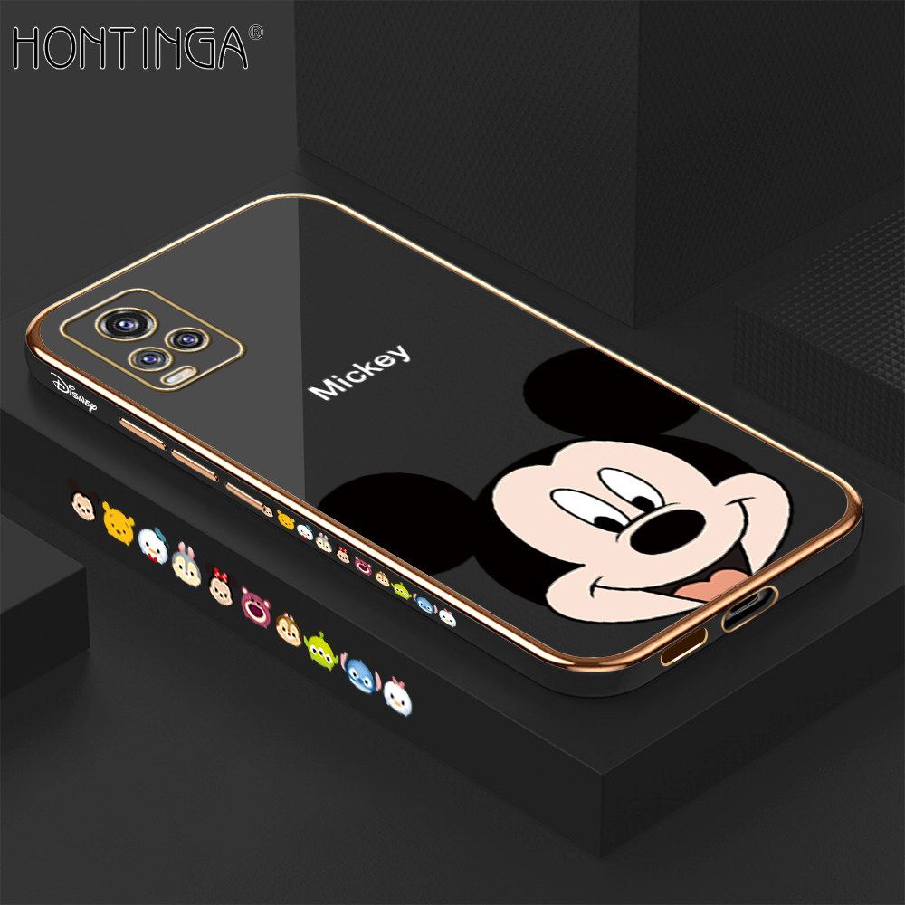 Hontinga for Vivo V20 Pro Back Cover + Free Lanyard Luxury 6D Plating Cartoon Mouse Side Pattern Case Soft Silicone Square Mobile Cover
