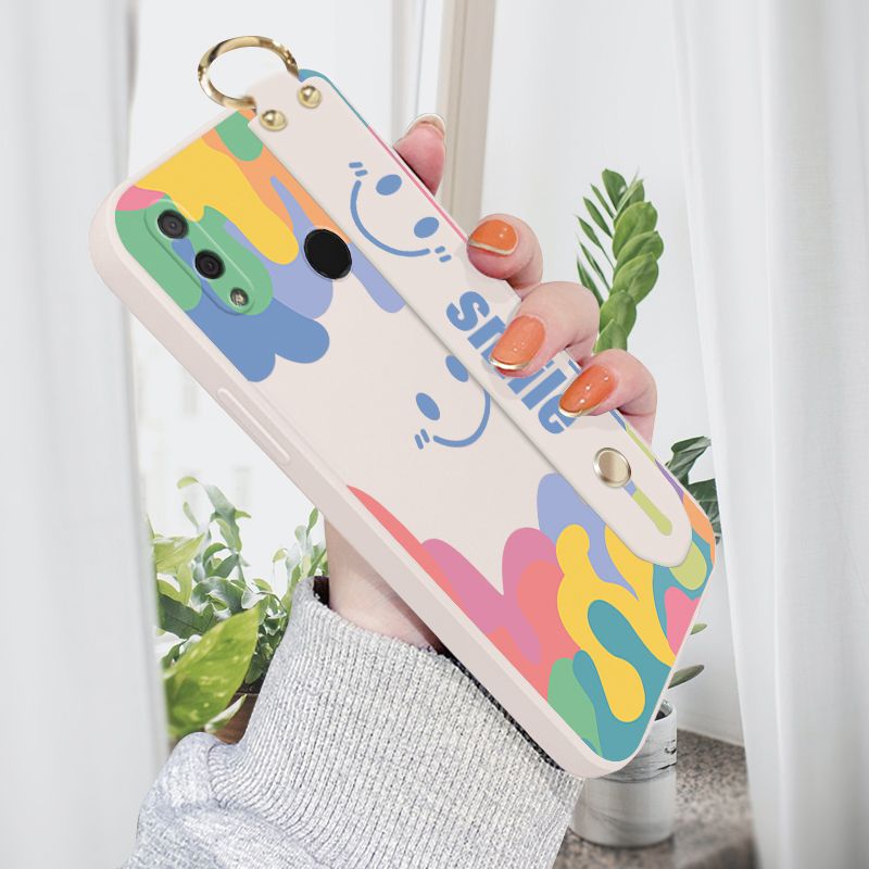 Jizetin for Huawei Y9 2019 Wrist Strap Case Soft Candy Color Splash Ink Cover Ultra Thin Anti Fall Liquid Silicone Phone Case