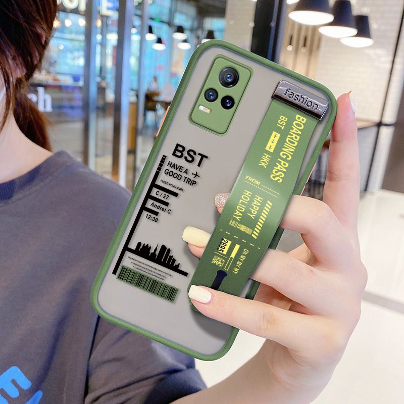 UCUC for VIVO V21E Wrist Strap Case Creative Printing City Landscape Wristband Printing Cover Shockproof Frosted Phone Case
