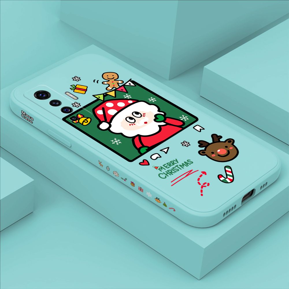 ZeroQiQi for Vivo X50 5G Case Santa Claus Christmas Gifts Side Printing Cases Soft Liquid Silicone Phone Cover