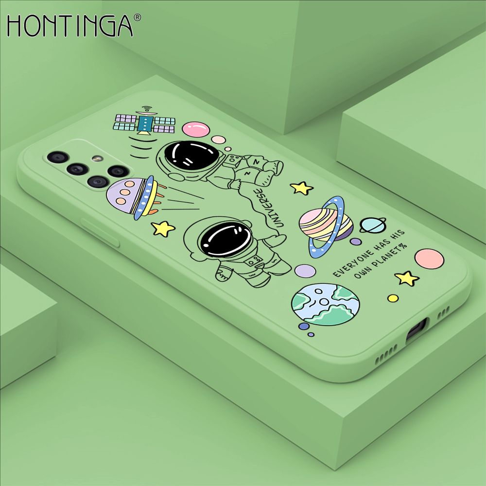 Hontinga for Samsung Galaxy M51 Case Fashion Earth Planet Astronaut Phone Case Soft Square Edge Silicone Cases Full Lens Cover Shockproof Protection Cover