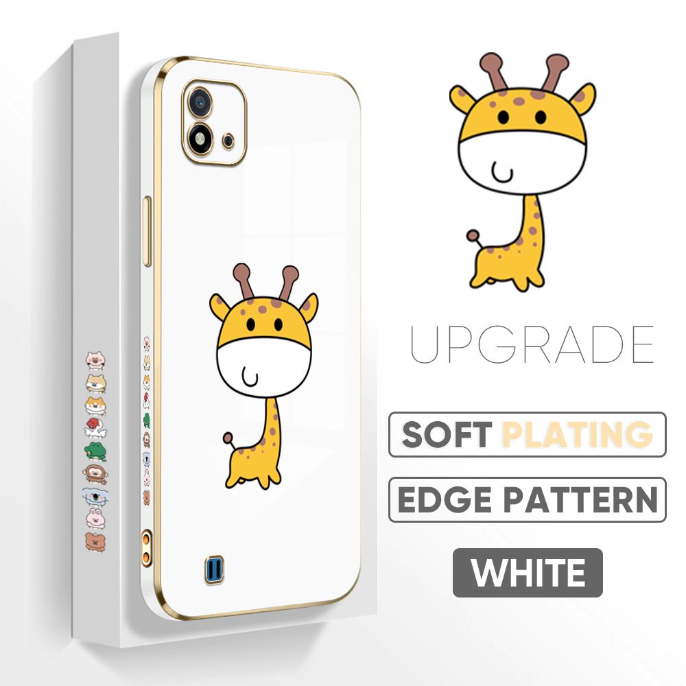 TA for Realme C20 / Realme C20A / Realme C11 2021 Back Cover + Free Lanyard Mini Giraffe Luxury 6D Plating Case Side Pattern Soft Silicone Square Phone Cases