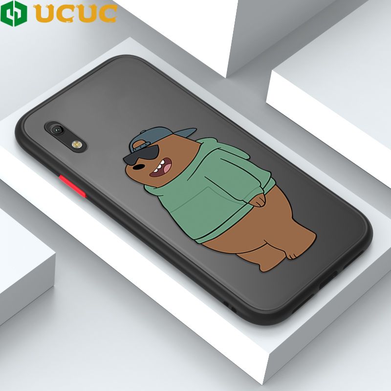 UCUC for Honor Y6 Pro 2019 / 8A Back Cover Sunglasses Bear Frosted Transparent Hard Phone Case Thin Shockproof Full Cover Camera Protect Case