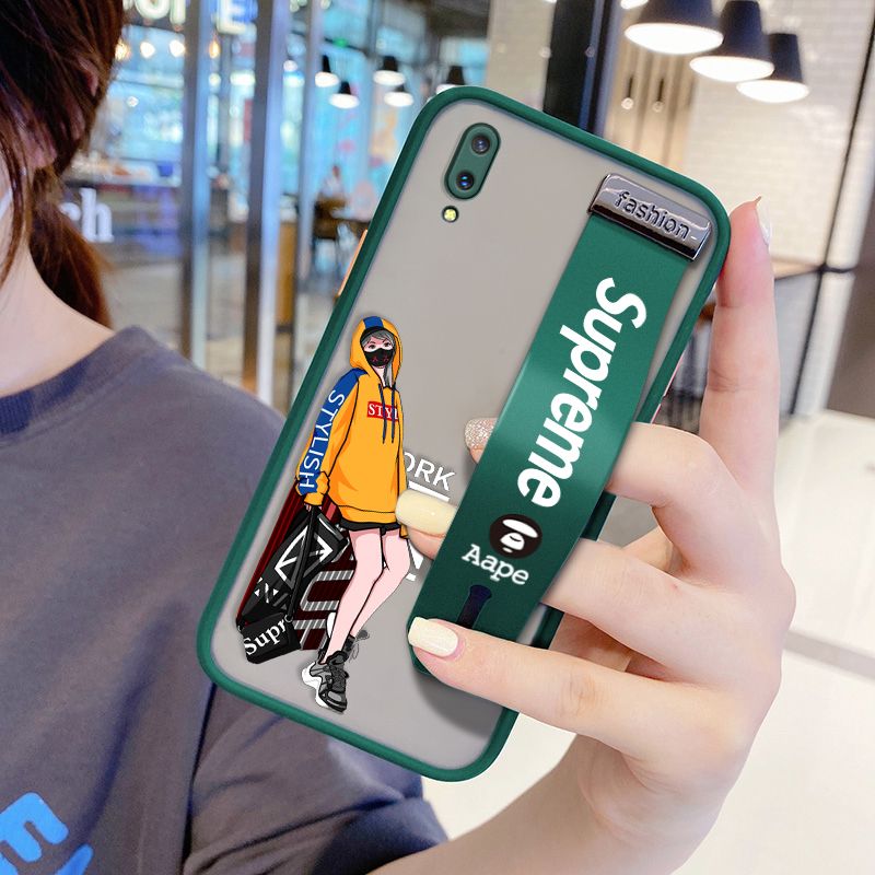 UCUC for Vivo V11 Pro Wrist Strap Case Creative Cartoon Handsome Girl Wristband Printing Cover Shockproof Frosted Phone Case