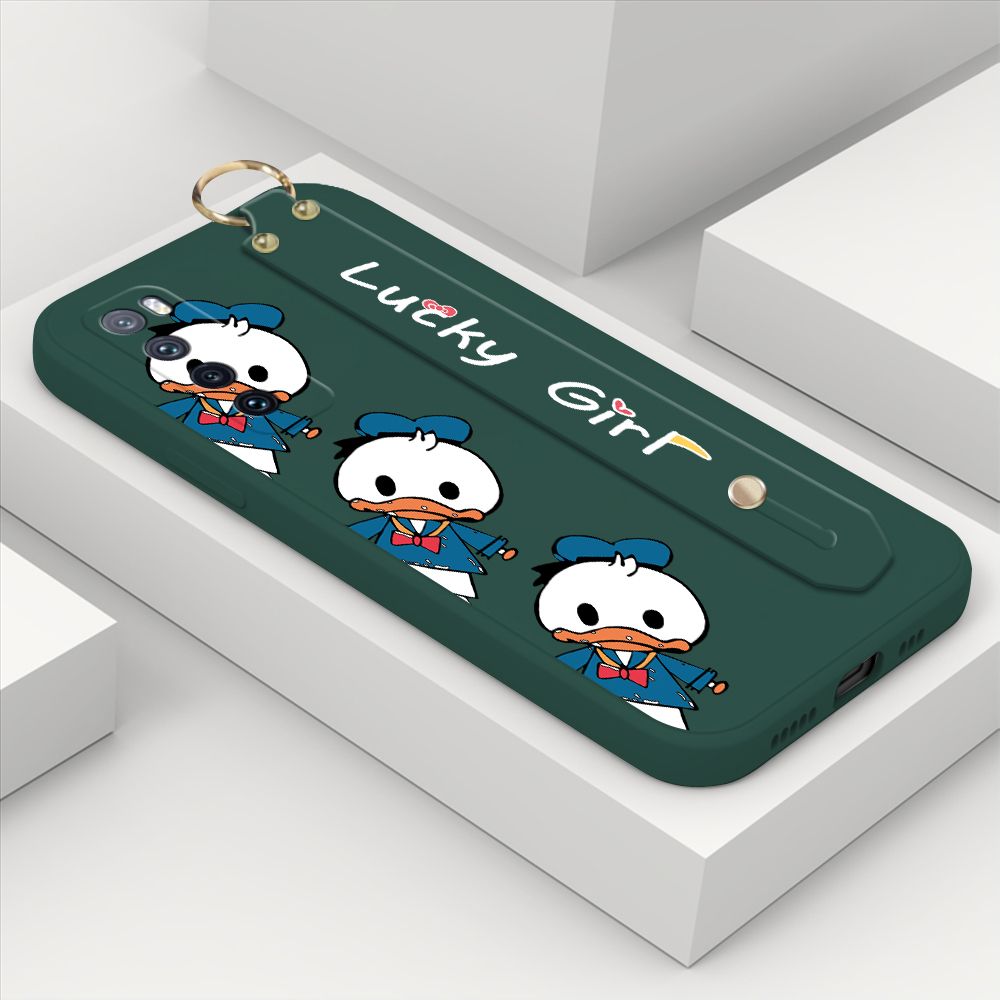 ZeroQiQi for Huawei Nova 7 Wrist Strap Case Cute Cartoon Little Duck Phone Case Square Edge Liquid Silicone Case Full Cover Camera Shockproof Protective Cases