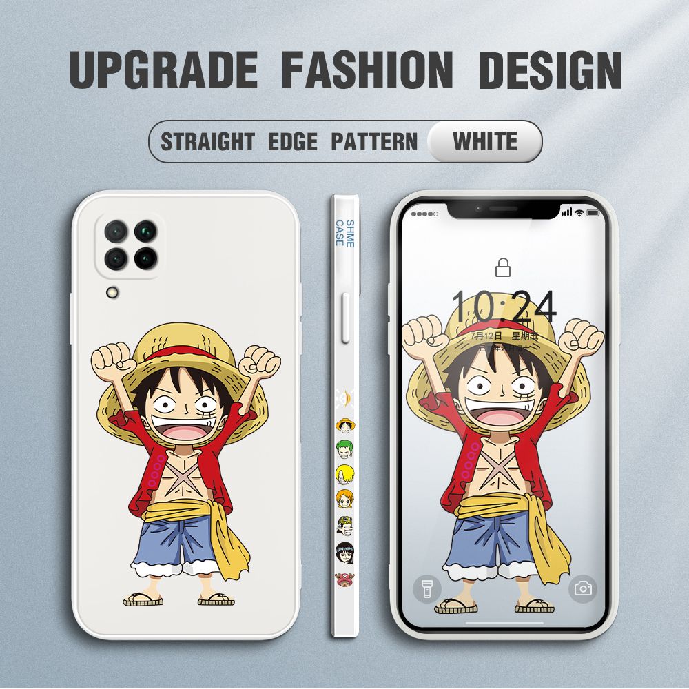 Jizetin for Huawei Nova 7i Case Anime One-Piece Monkey D. Luffy Anime Side Design Phone Case Square Edge Pattern Liquid Silicone Cases Full Cover Camera Shockproof Protective Case