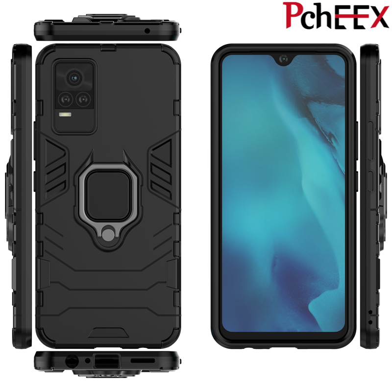 For Vivo V21E / Y73 Phone Case, Silicone TPU and Hard PC Cover Magnet Stand Rotation Ring Multi Protection Casing