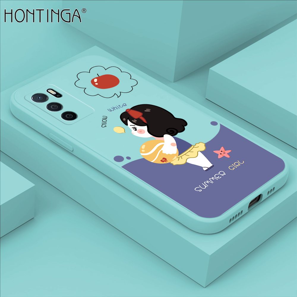 Hontinga for OPPO A16 Case Cute Cartoon Girl Phone Case Phone Case Soft Square Edge Silicone Cases Full Lens Cover Shockproof Protection Cover