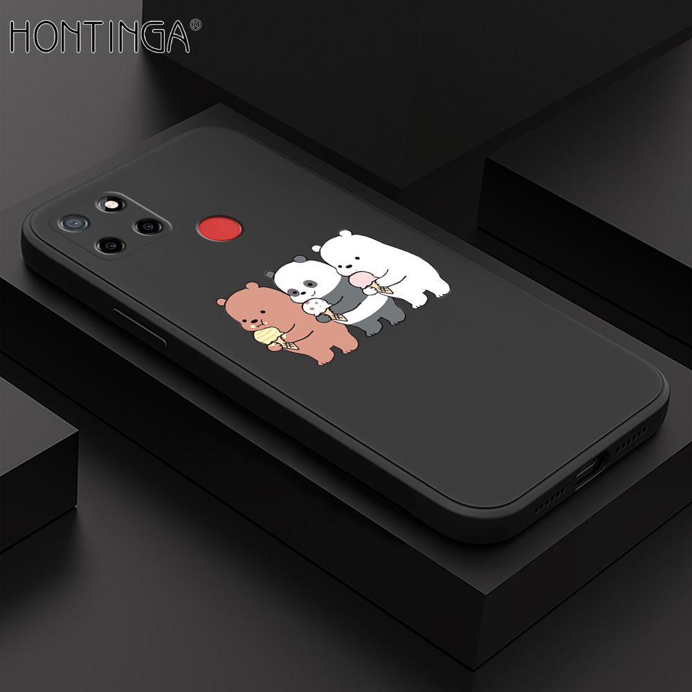 Hontinga for Realme C25S Case Cute Cartoon Bear  Phone Case Soft Square Edge Silicone Cases Full Lens Cover Shockproof Protection Cover
