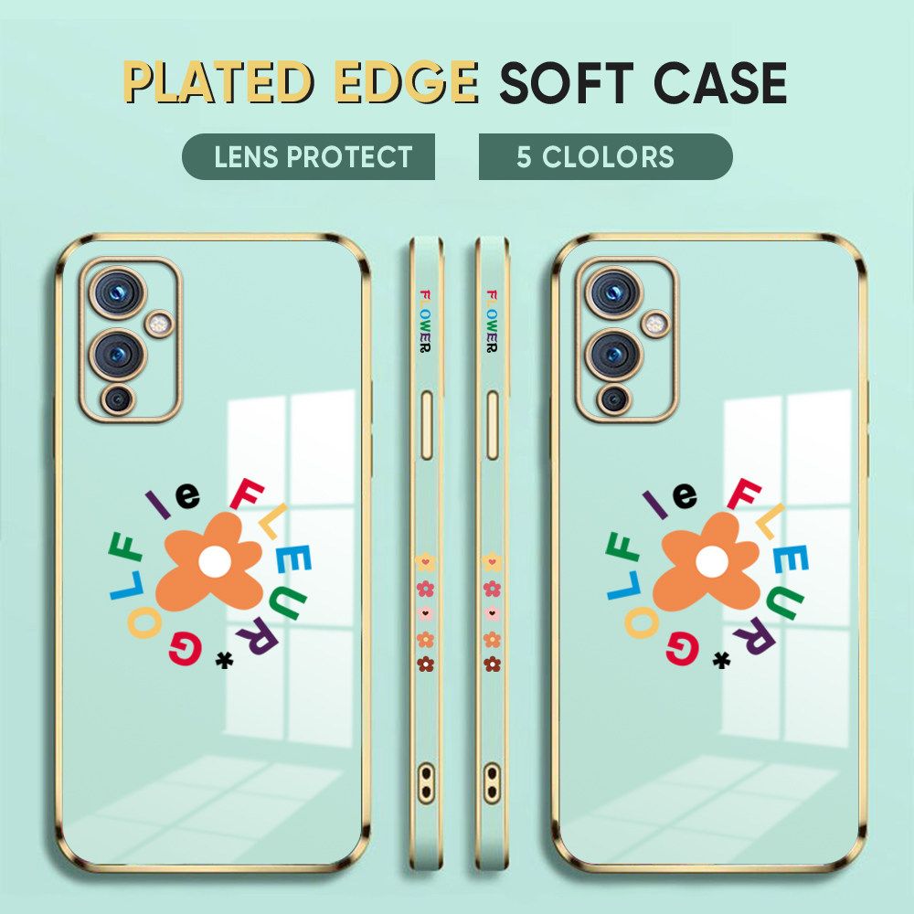 Luxury 6D Plating Case for OnePlus 8 Pro Phone Cases Cartoon Flower Side Print Soft Silicone Square Back Cover