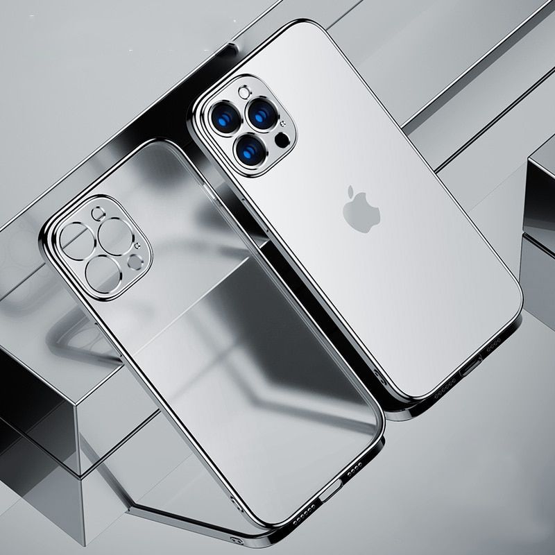 Luxury Plating Square Frame Soft Silicone Case for iPhone 11 12 Pro Max 12 Mini XR X XS MAX 7 8 Plus Transparent Cover 13 pro