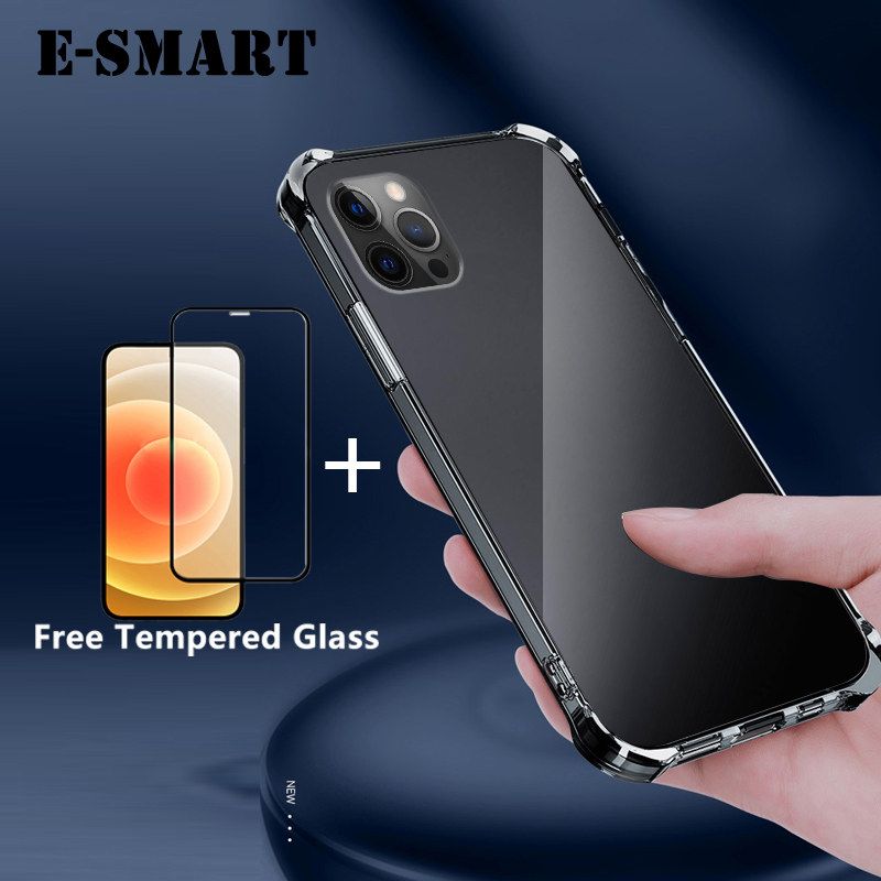 For iPhone13 Pro Max Soft Transparent Shockproof Back Cover + Free Tempered Glass Screen Protector Clear iPhone13 Pro Max Back Cover