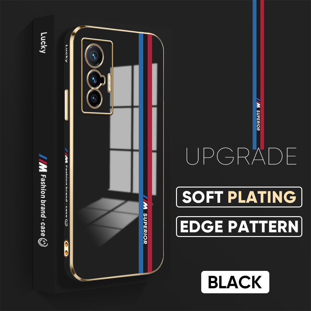TA for Vivo X70 5G Back Cover + Free Lanyard Track Sign Luxury 6D Plating Case Side Pattern Soft Silicone Square Phone Cases