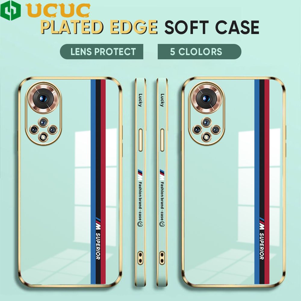UCUC for Honor 50 Back Cover + Free Lanyard Track Sign Luxury 6D Plating Case Side Pattern Soft Silicone Square Phone Cases